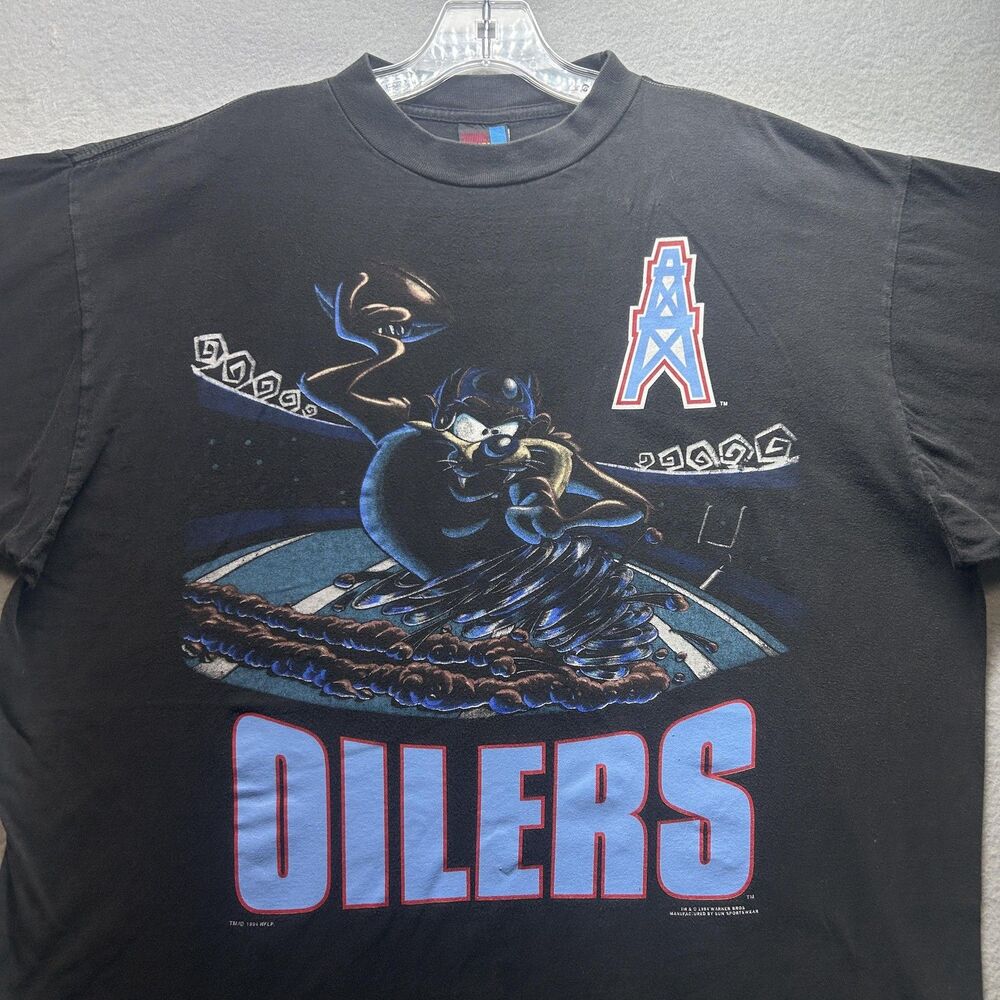 Vintage‎ Houston Oilers Shirt Mens XL Black NFL Football Looney Tunes Taz 90s